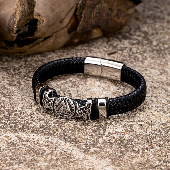 WorldNorse Valknut With Celtic Knot Leather Bracelet