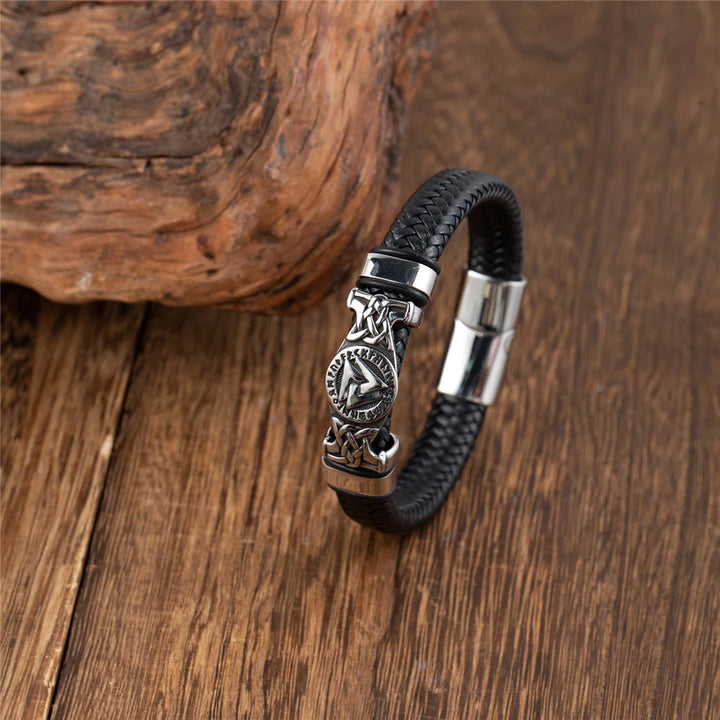 WorldNorse Valknut With Celtic Knot Leather Bracelet