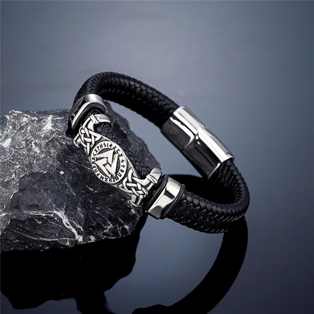 WorldNorse Valknut With Celtic Knot Leather Bracelet