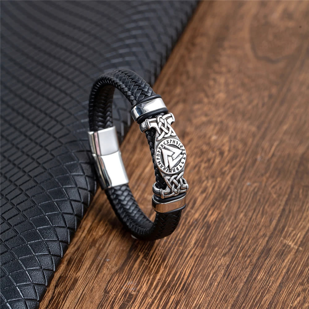 WorldNorse Valknut With Celtic Knot Leather Bracelet
