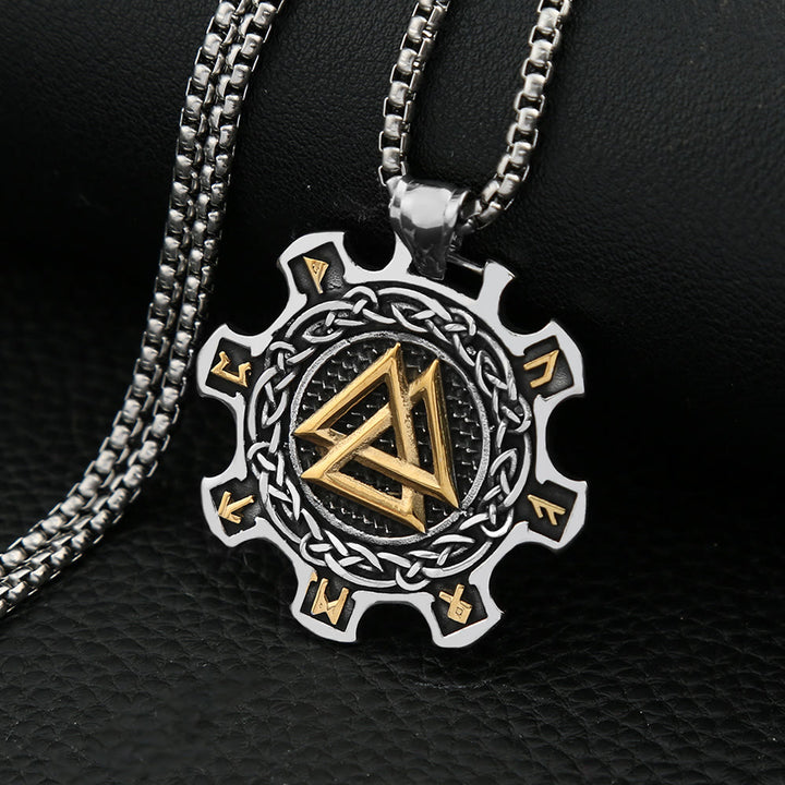 WorldNorse Valknut Celtic Knot Triad Rune Gear Wheel Necklace