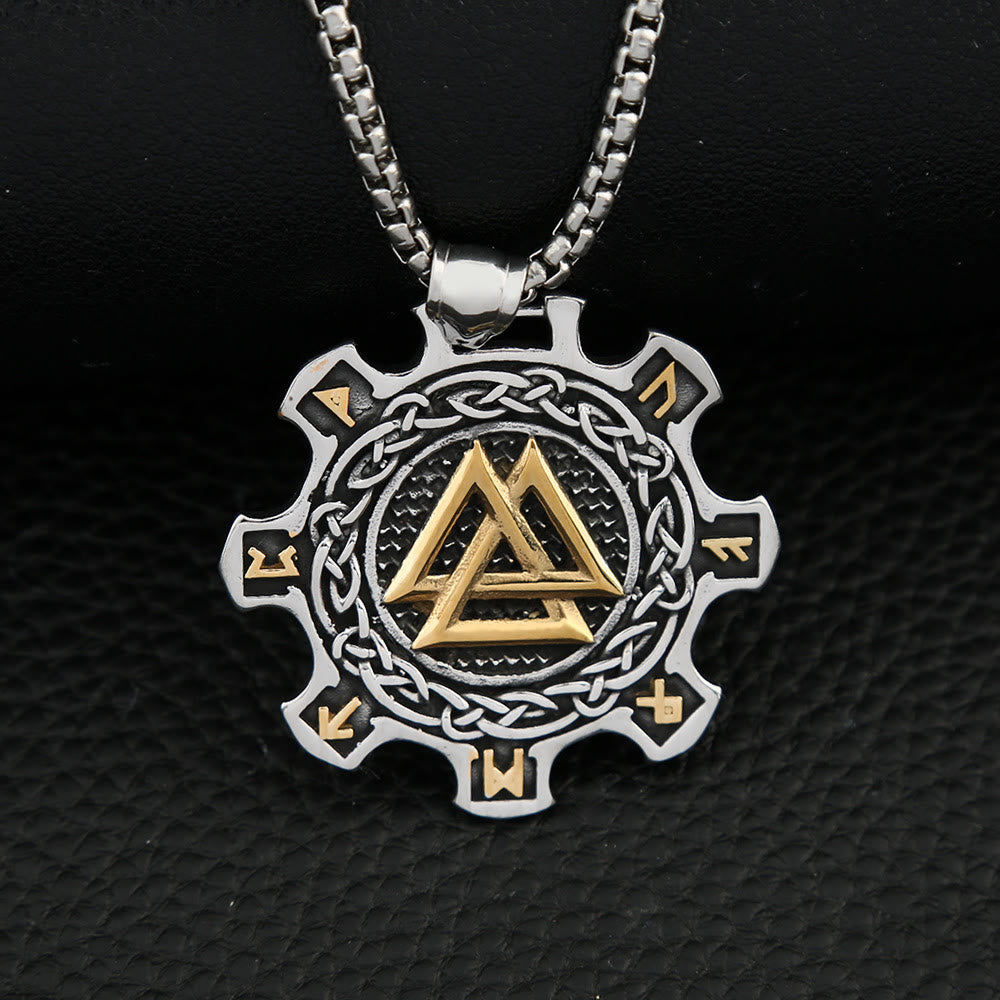 WorldNorse Valknut Celtic Knot Triad Rune Gear Wheel Necklace