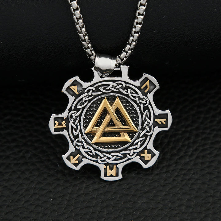 WorldNorse Valknut Celtic Knot Triad Rune Gear Wheel Necklace