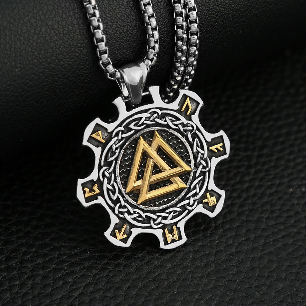WorldNorse Valknut Celtic Knot Triad Rune Gear Wheel Necklace