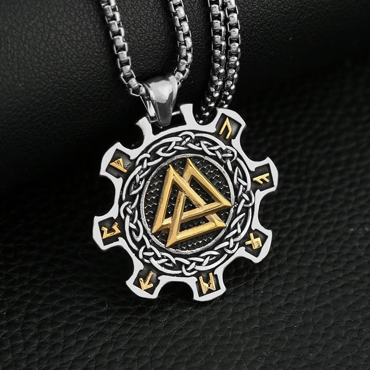 WorldNorse Valknut Celtic Knot Triad Rune Gear Wheel Necklace