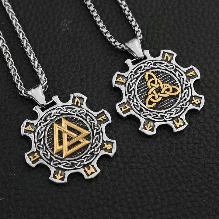 WorldNorse Valknut Celtic Knot Triad Rune Gear Wheel Necklace