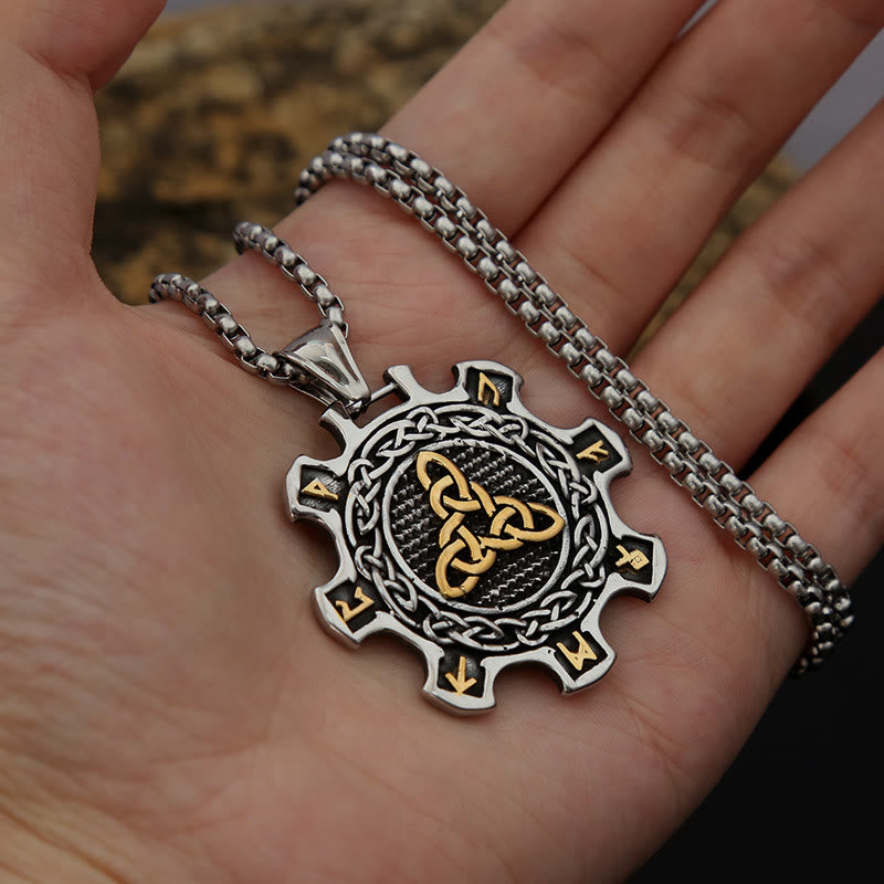 WorldNorse Valknut Celtic Knot Triad Rune Gear Wheel Necklace