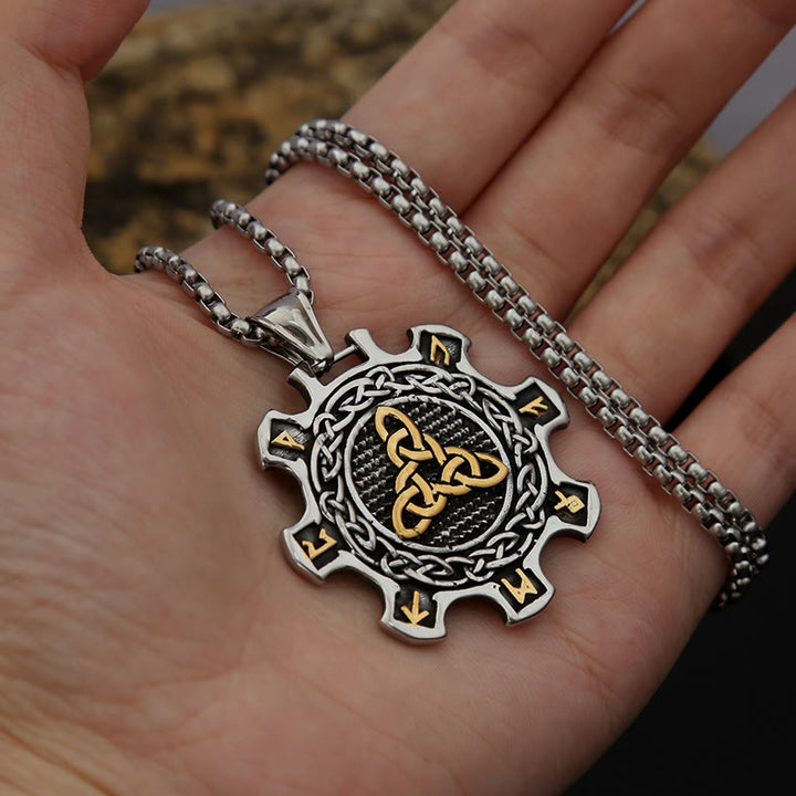 WorldNorse Valknut Celtic Knot Triad Rune Gear Wheel Necklace