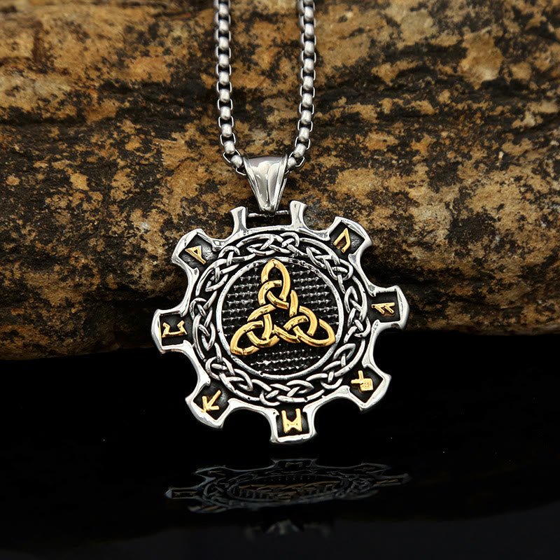 WorldNorse Valknut Celtic Knot Triad Rune Gear Wheel Necklace