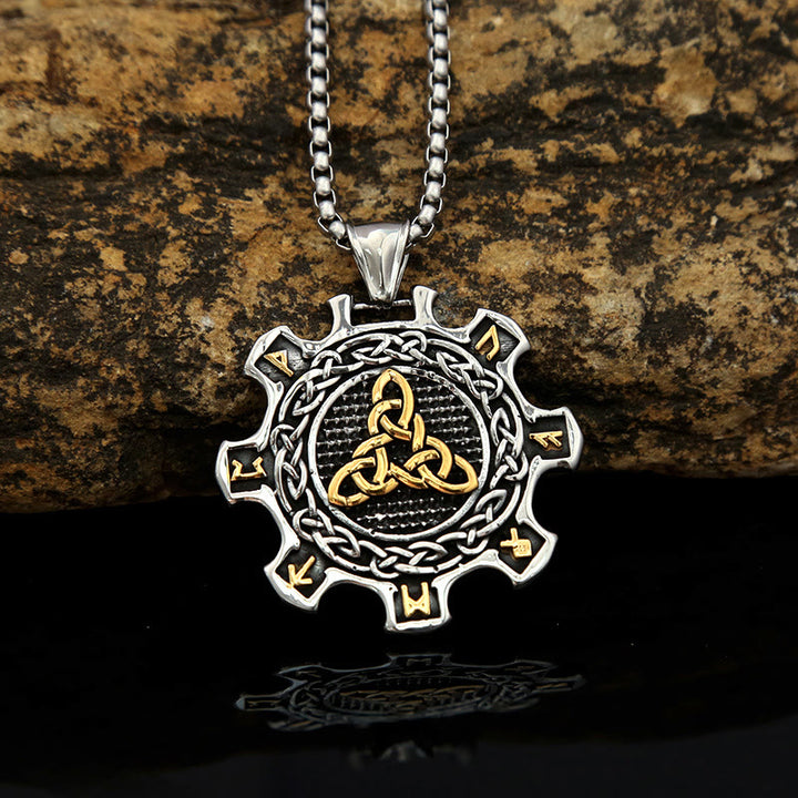 WorldNorse Valknut Celtic Knot Triad Rune Gear Wheel Necklace