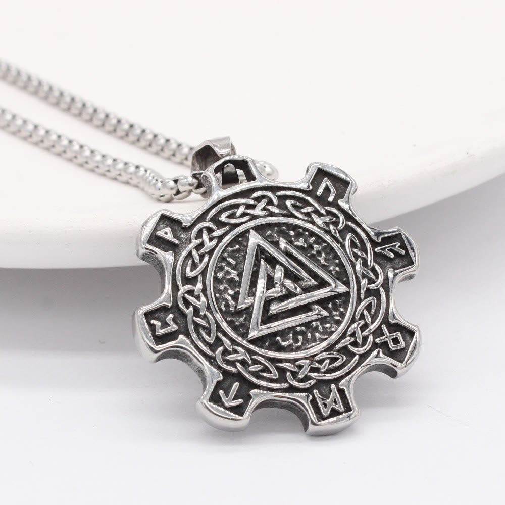 WorldNorse Valknut Celtic Knot Triad Rune Gear Wheel Necklace