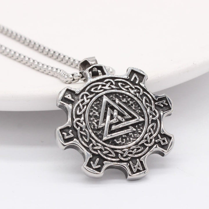 WorldNorse Valknut Celtic Knot Triad Rune Gear Wheel Necklace