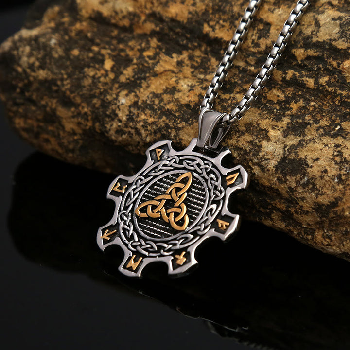 WorldNorse Valknut Celtic Knot Triad Rune Gear Wheel Necklace