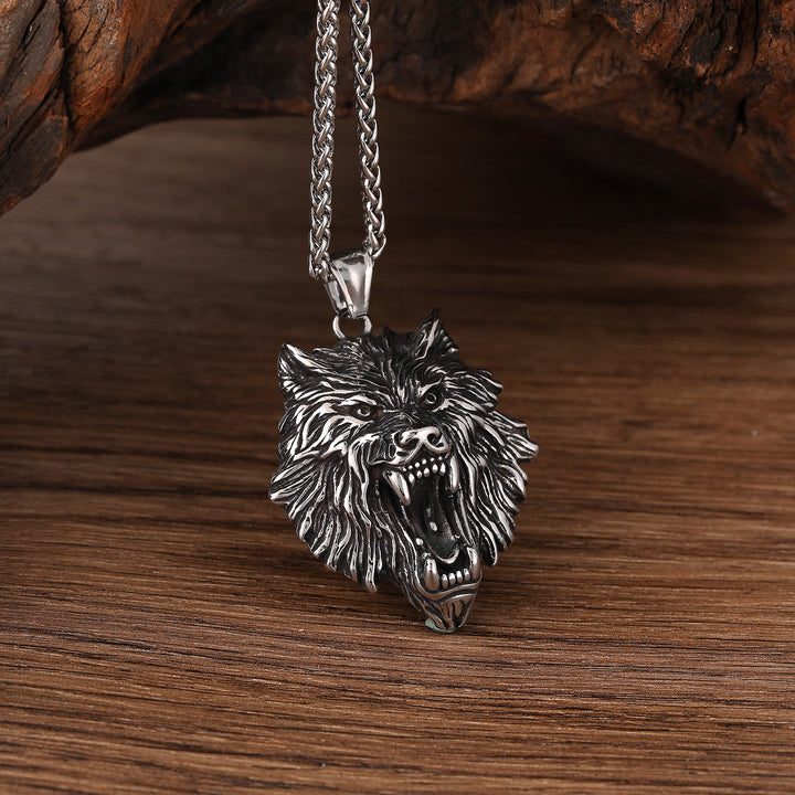 WorldNorse Wolve Head Stainless Steel Pendant Necklace