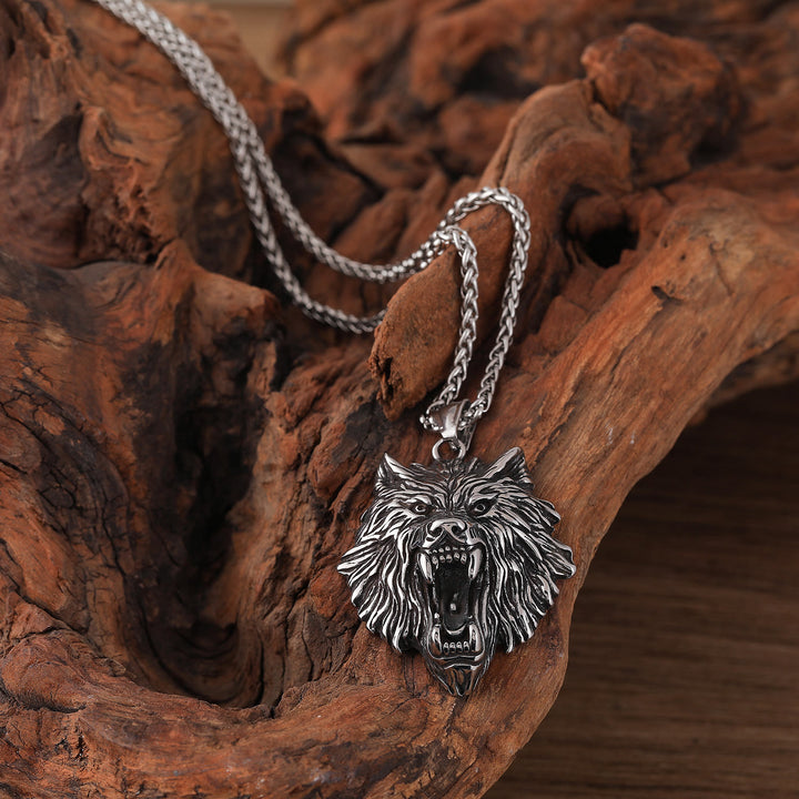 WorldNorse Wolve Head Stainless Steel Pendant Necklace