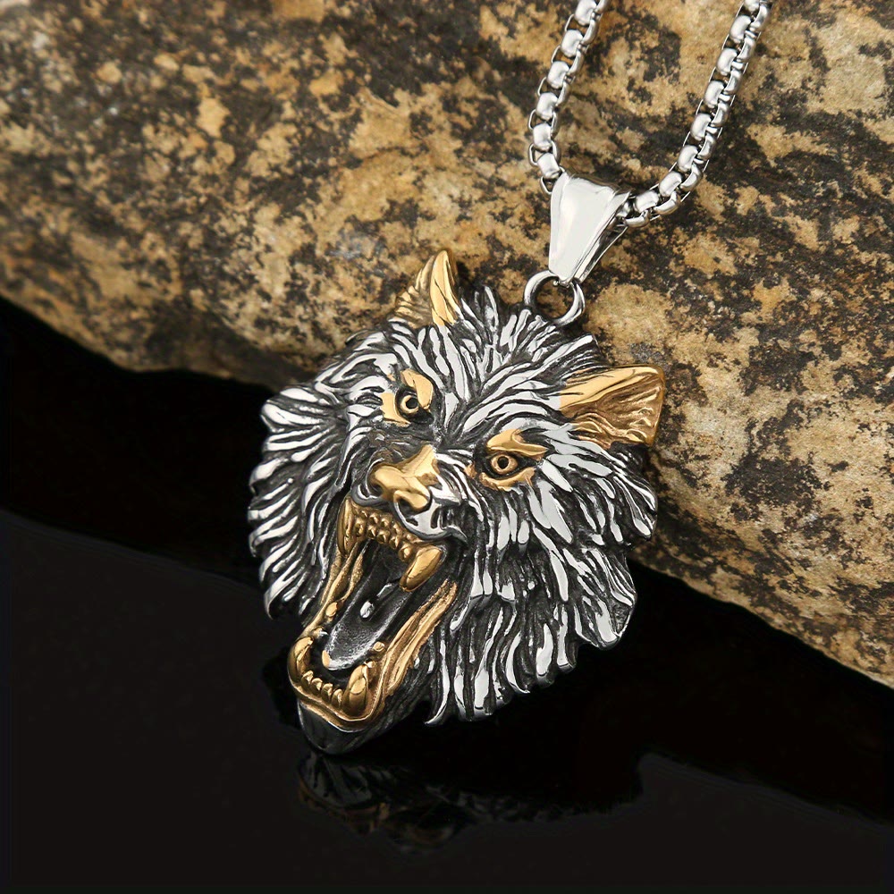 WorldNorse Wolve Head Stainless Steel Pendant Necklace