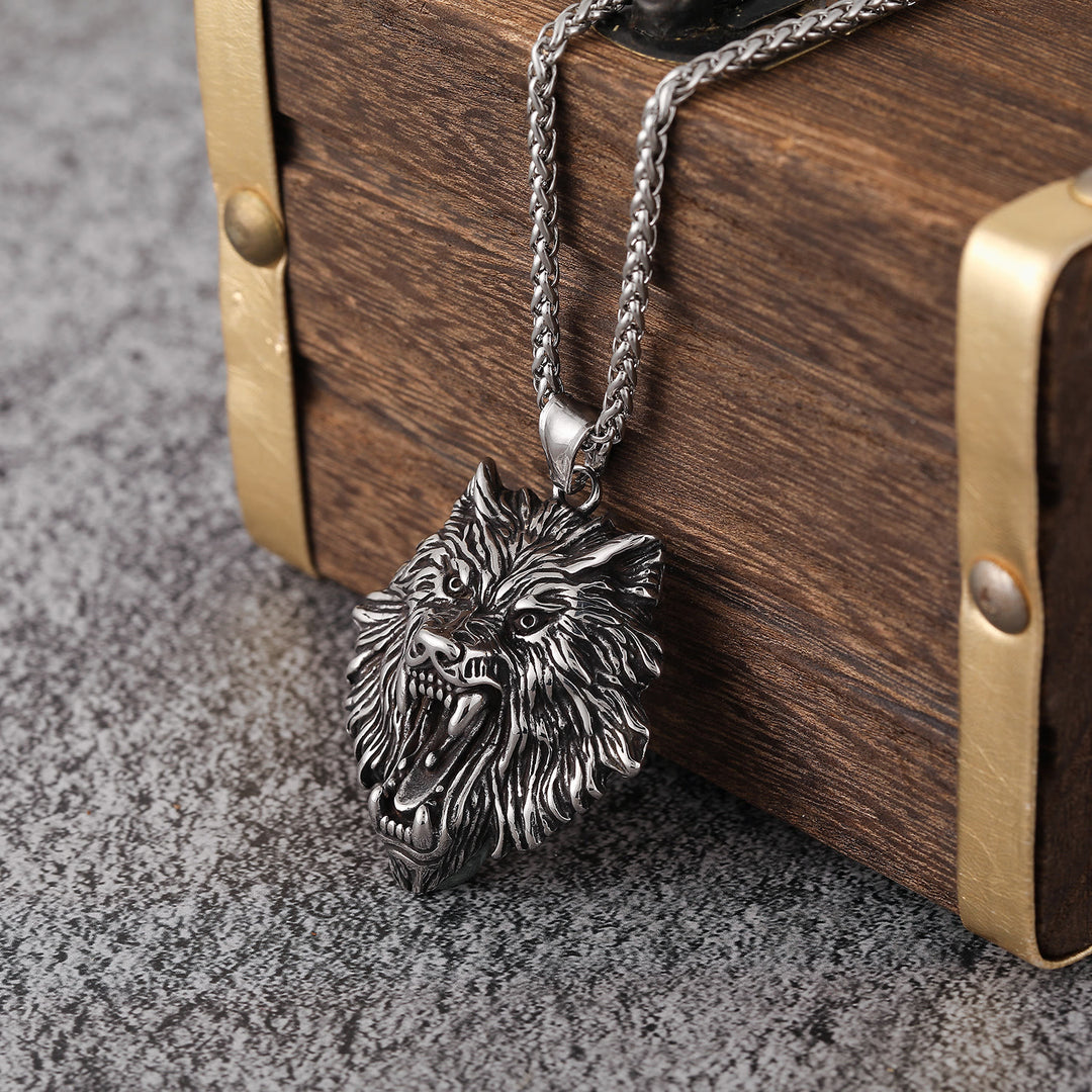 WorldNorse Wolve Head Stainless Steel Pendant Necklace