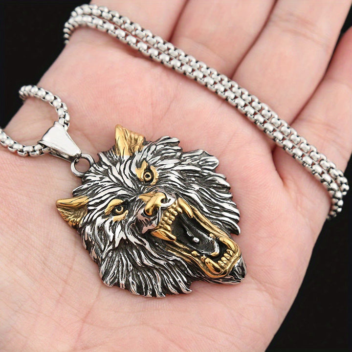 WorldNorse Wolve Head Stainless Steel Pendant Necklace