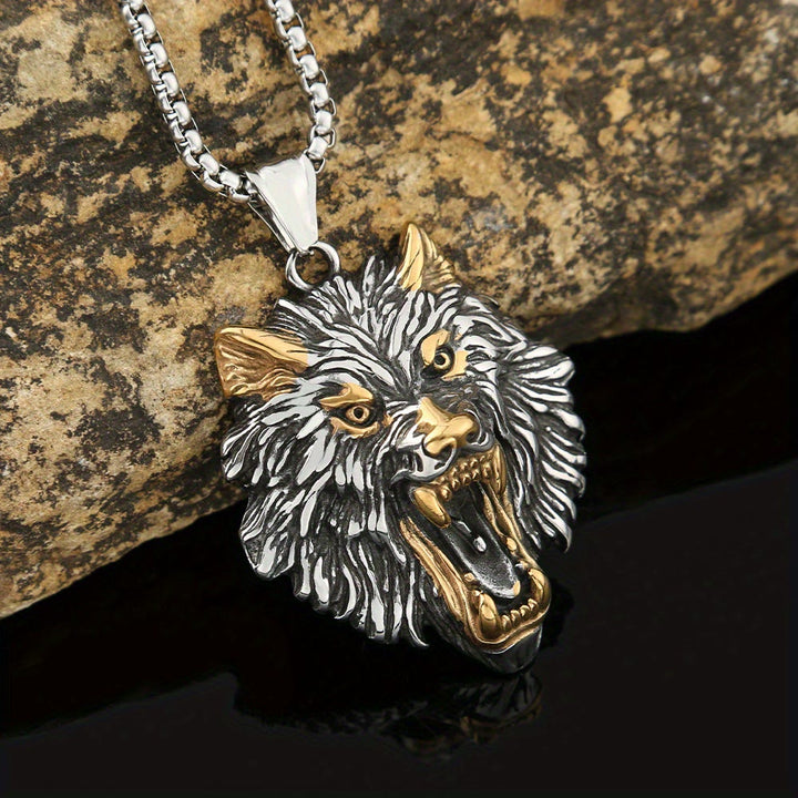 WorldNorse Wolve Head Stainless Steel Pendant Necklace