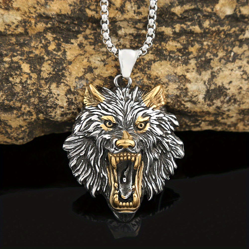 WorldNorse Wolve Head Stainless Steel Pendant Necklace