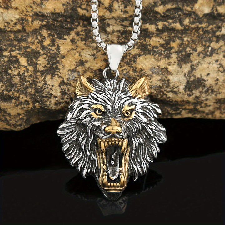 WorldNorse Wolve Head Stainless Steel Pendant Necklace
