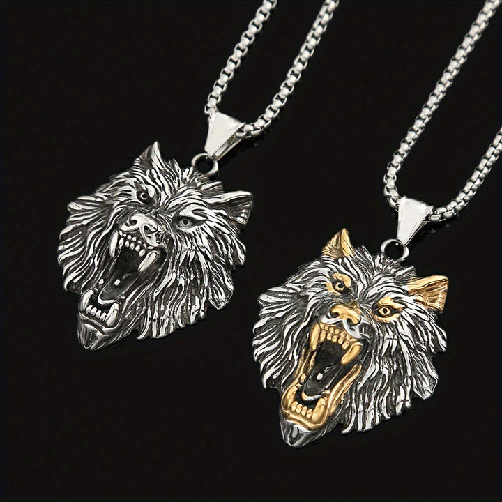 WorldNorse Wolve Head Stainless Steel Pendant Necklace