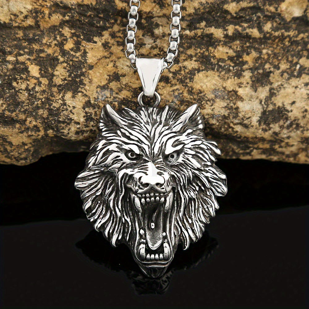 WorldNorse Wolve Head Stainless Steel Pendant Necklace