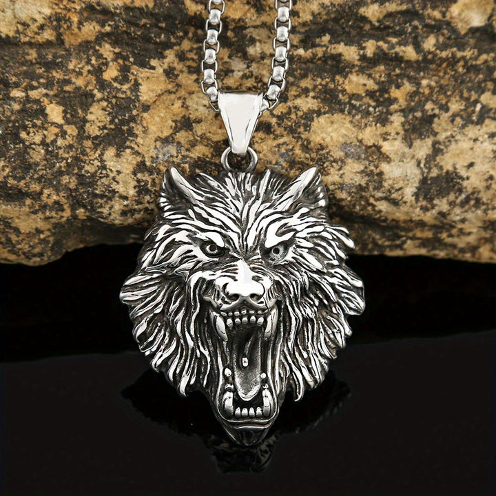 WorldNorse Wolve Head Stainless Steel Pendant Necklace