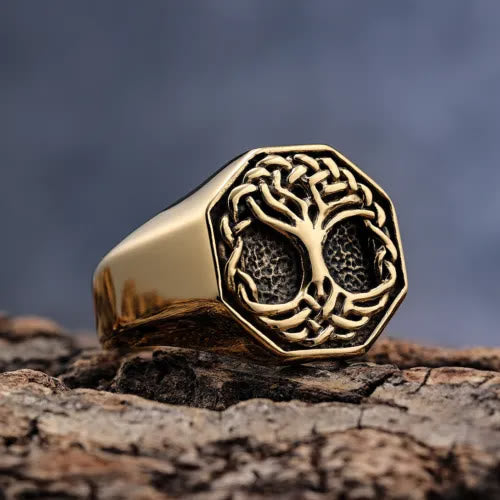 WorldNorse Classic Tree Of Life Stainless Steel Viking Ring - Gold - AU Size Z+2（US 15） - image 4