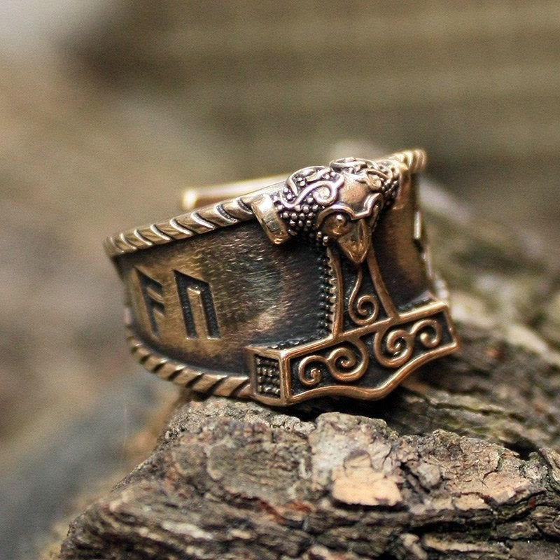 WorldNorse Classic Thor's Hammer Rune Viking Ring - Retro Bronze - AU Size Y（US 12） - image 6