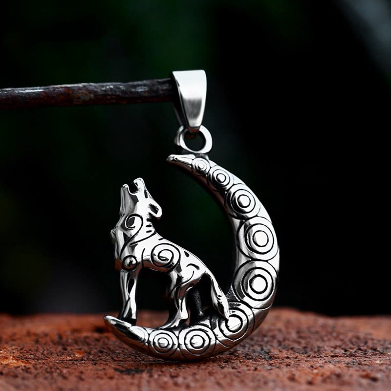 WorldNorse Viking Wolf With Crescent Moon Pendant Necklace - Necklace - image 0