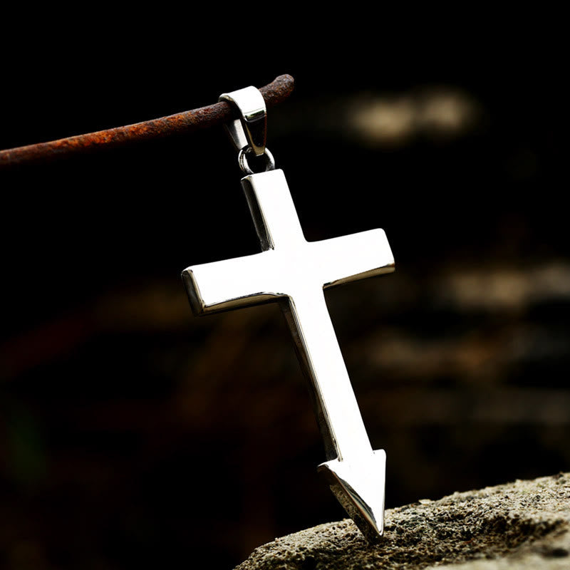 WorldNorse Cross With Arrow Going To Hell Biker Necklace