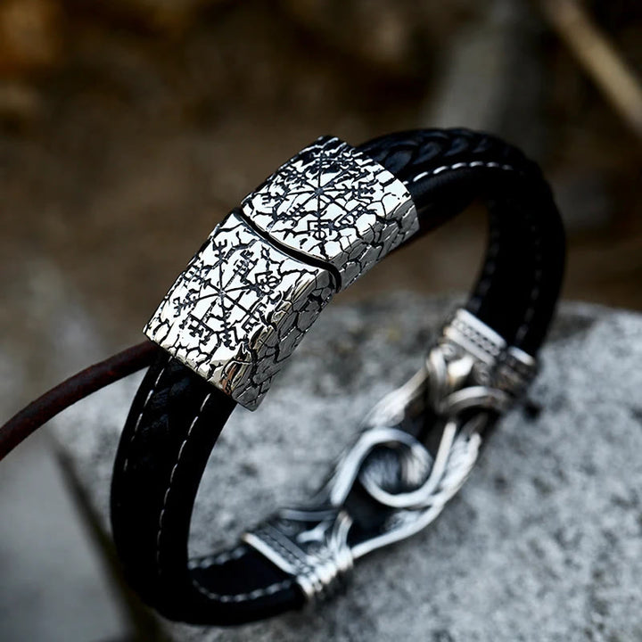 WorldNorse Norse Mythology Viking Symbol Style Leather Bracelet