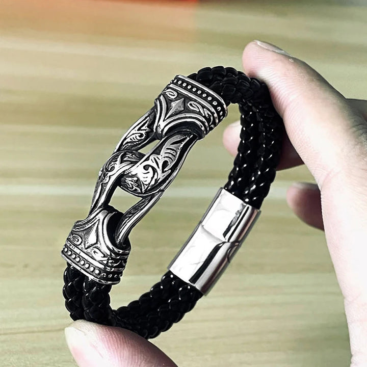 WorldNorse Norse Mythology Viking Symbol Style Leather Bracelet