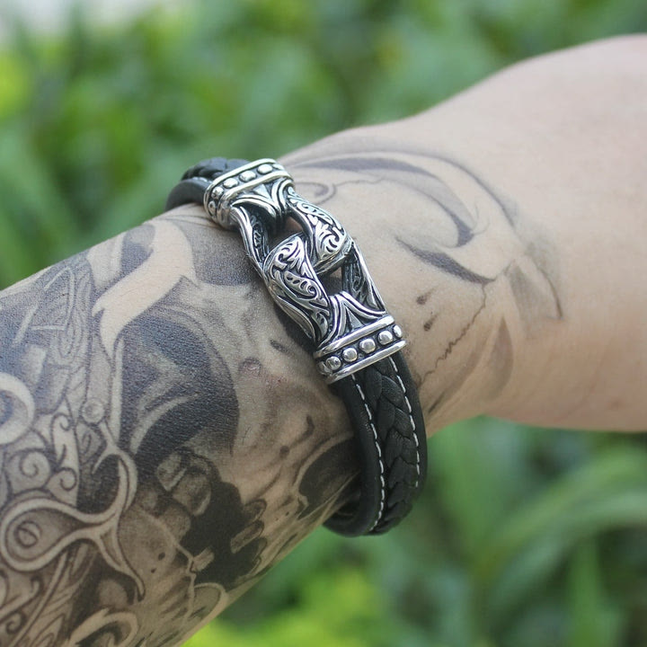 WorldNorse Norse Mythology Viking Symbol Style Leather Bracelet