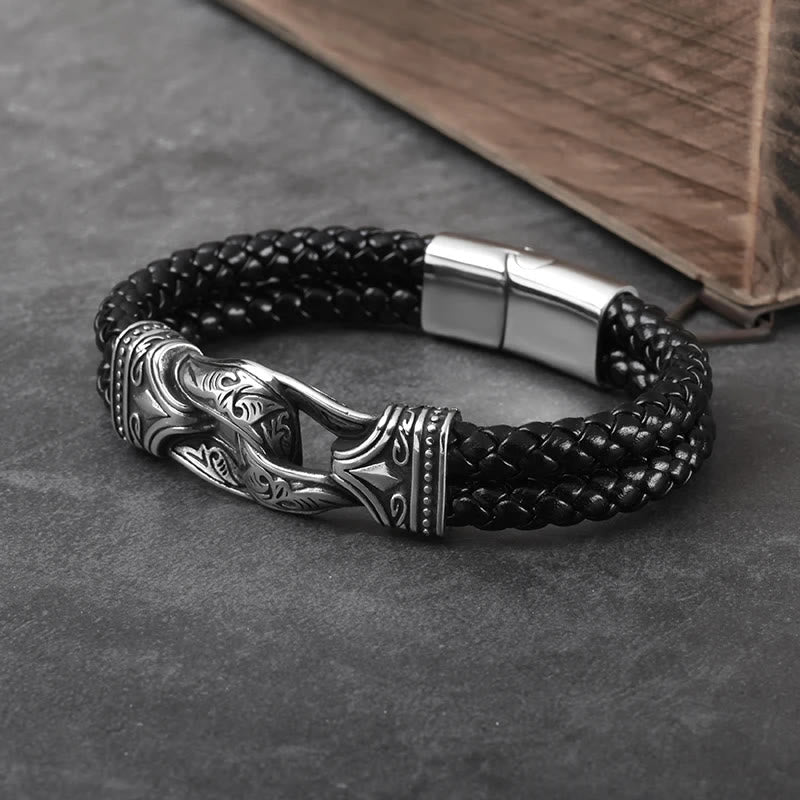 WorldNorse Norse Mythology Viking Symbol Style Leather Bracelet