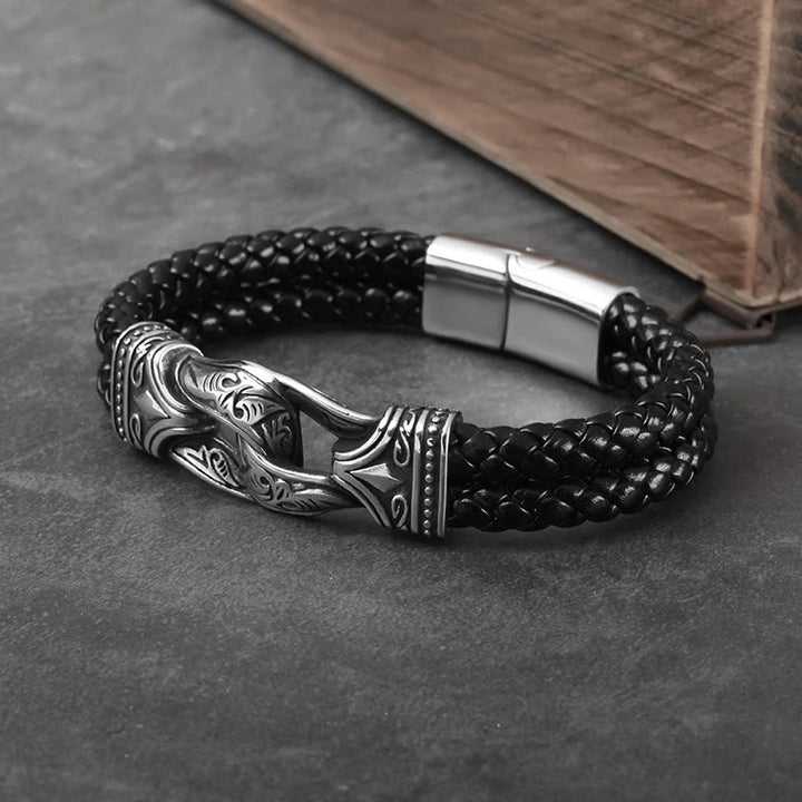 WorldNorse Norse Mythology Viking Symbol Style Leather Bracelet