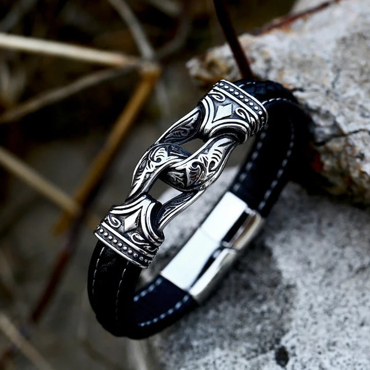 WorldNorse Norse Mythology Viking Symbol Style Leather Bracelet