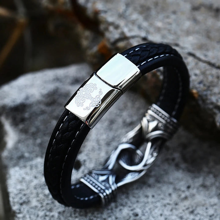 WorldNorse Norse Mythology Viking Symbol Style Leather Bracelet