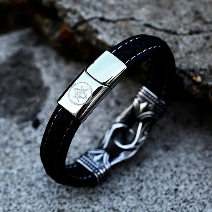 WorldNorse Norse Mythology Viking Symbol Style Leather Bracelet