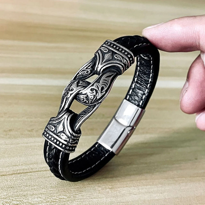 WorldNorse Norse Mythology Viking Symbol Style Leather Bracelet