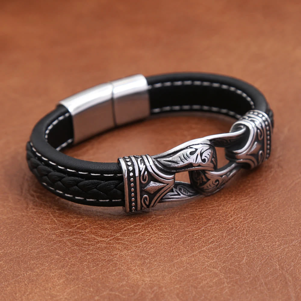 WorldNorse Norse Mythology Viking Symbol Style Leather Bracelet