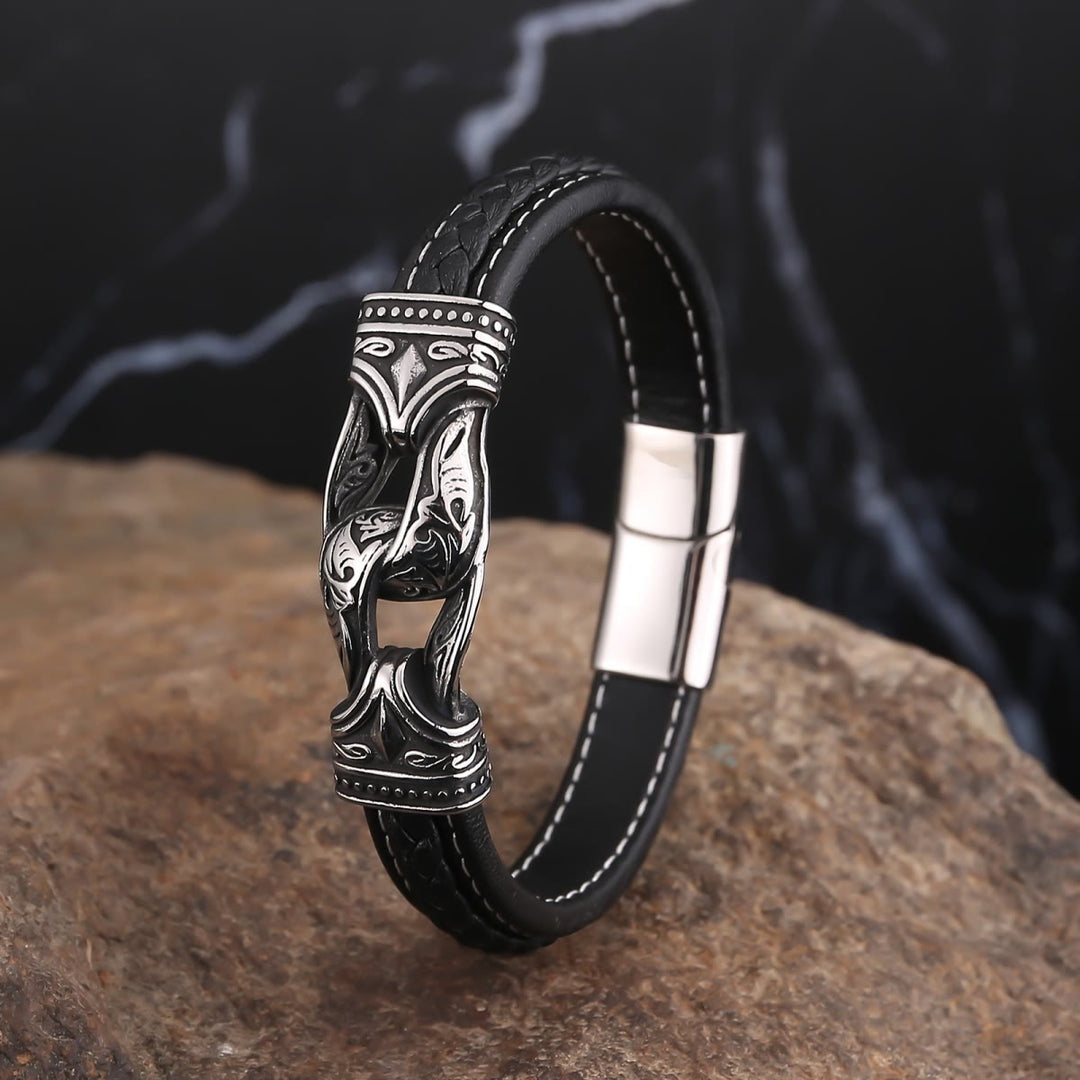 WorldNorse Norse Mythology Viking Symbol Style Leather Bracelet