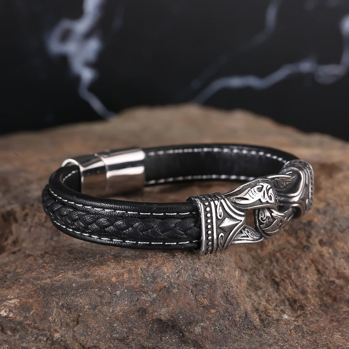 WorldNorse Norse Mythology Viking Symbol Style Leather Bracelet