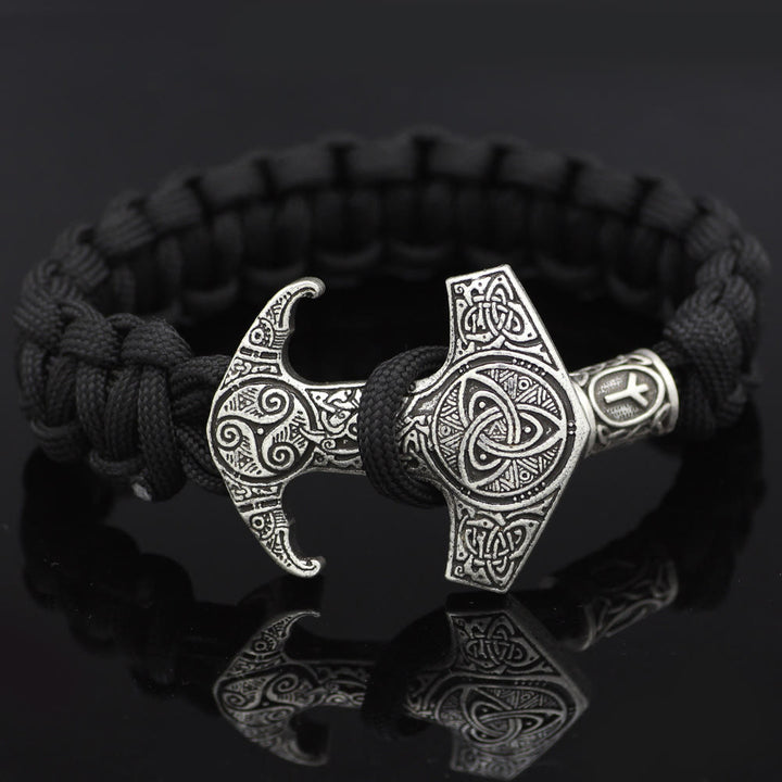 WorldNorse Odin Rune Bead Thor Hammer Mjolnir Bracelet - Silver - Style# W - image 25