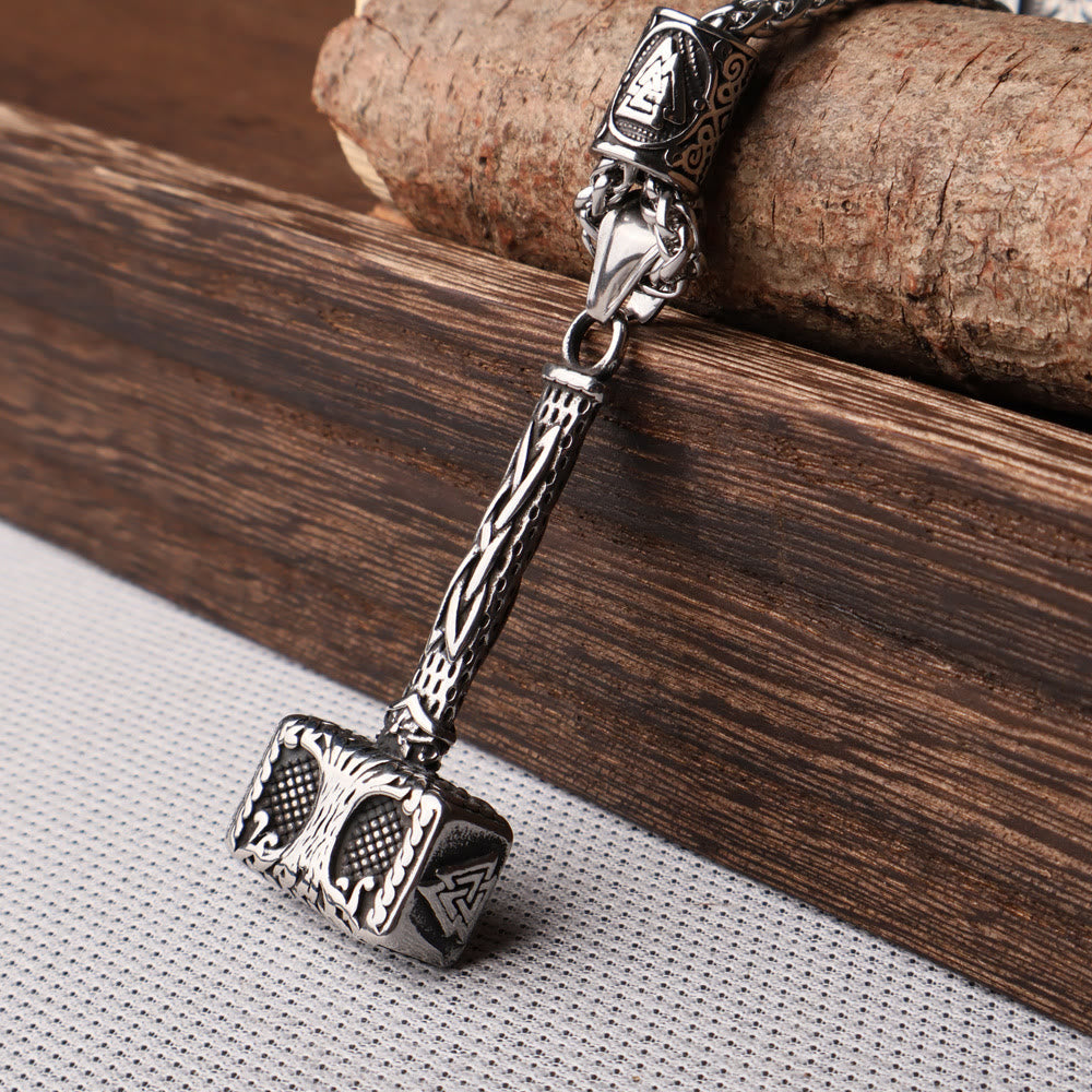 WorldNorse Mjolnir With Valknut Yggdrasil Necklace