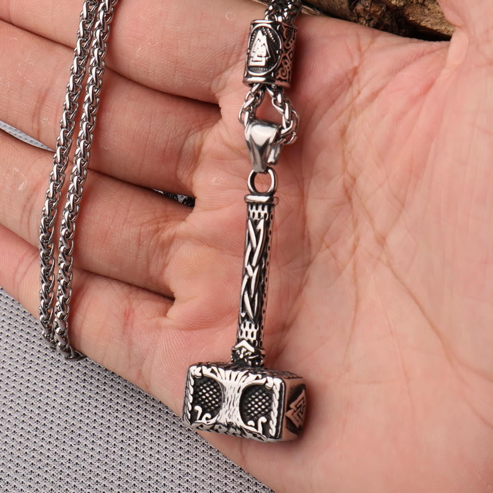 WorldNorse Mjolnir With Valknut Yggdrasil Necklace