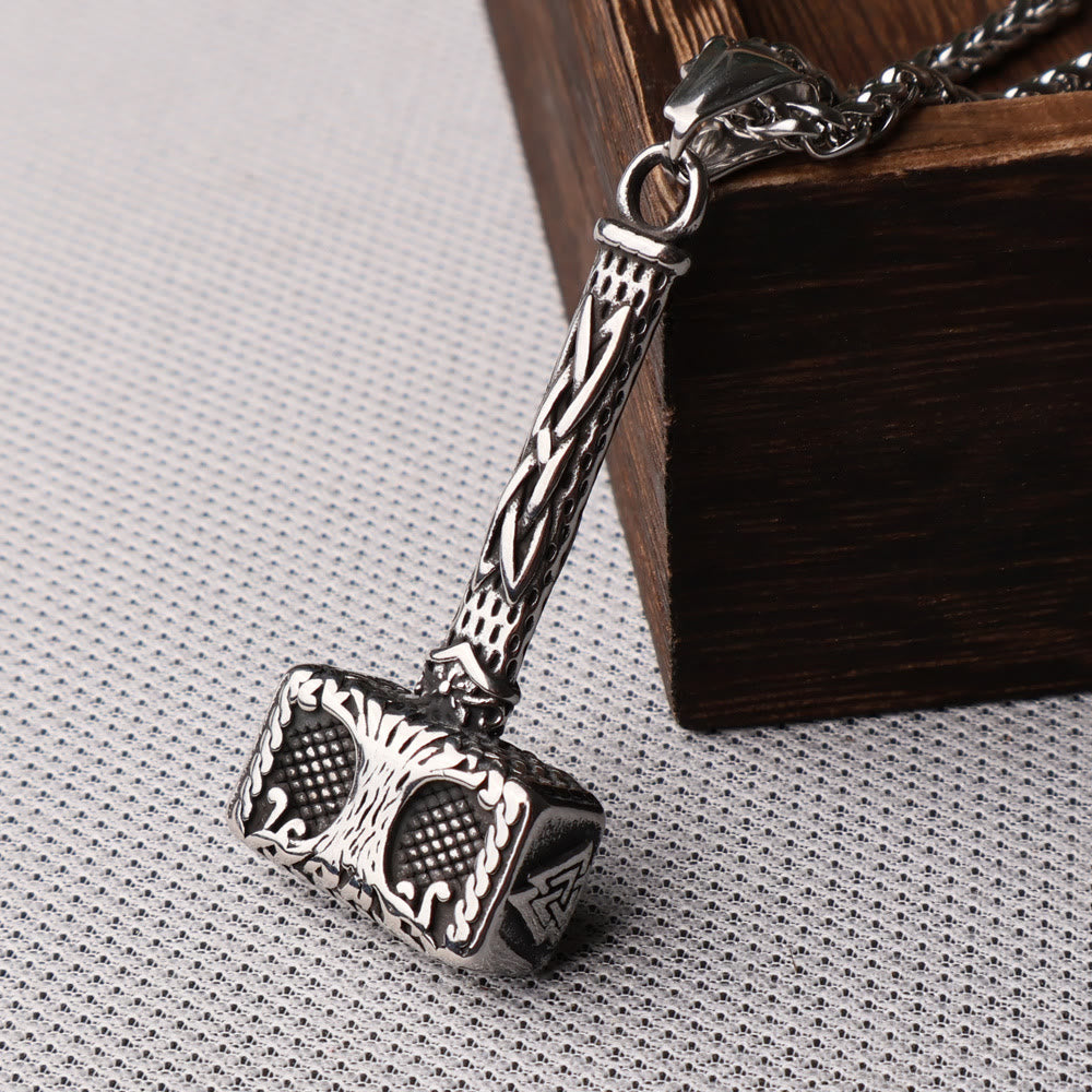 WorldNorse Mjolnir With Valknut Yggdrasil Necklace