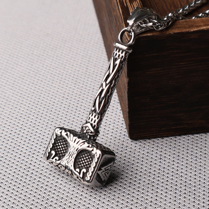 WorldNorse Mjolnir With Valknut Yggdrasil Necklace
