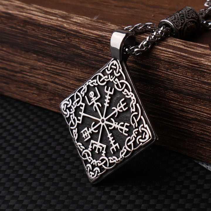 WorldNorse Celtic Knot Surround Vegvisir Geometric Necklace - Silver - image 1
